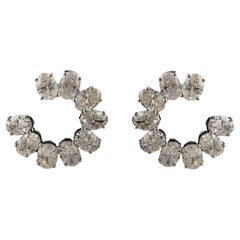 7.44Ct Natural Diamond Oval Cut Graduated Open Circle Hoop Earrings White Gold