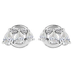 0.69Ct Natural Diamond Pear Shape Multi-Stone Stud Earrings 18K White Gold