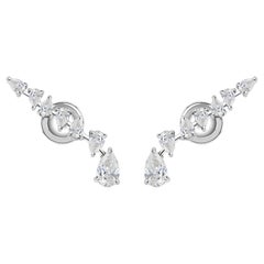 1.36 Carat Pear Shape Diamond Ear Climber Earrings in 18K White Gold