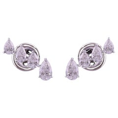 1.13ct Pear Cut Diamond Four Stone Ear Climber Earrings in 18k White Gold