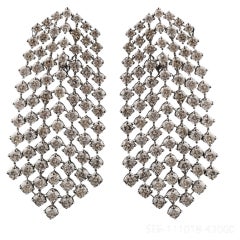 Natural Diamond 15.53Ct Round Chandelier Mesh Drop Earrings 18k White Gold