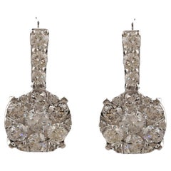 Natural Diamond 1.69Ct Round Cluster Illusion Drop Dangle Earrings White Gold