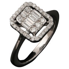 18k White Gold Natural Diamond 0.35Ct Baguette Cluster Illusion Square Halo Ring