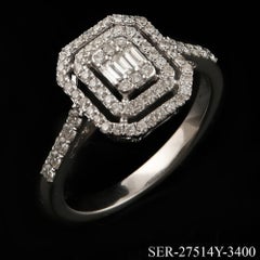 18k Weißgold Natürlicher Diamant 0,53 Ct Baguette Cluster Double Halo Pavé Ring