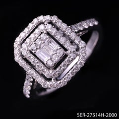 Natural Diamond 0.55Ct Baguette Cluster Double Halo Pavé Band Ring White Gold