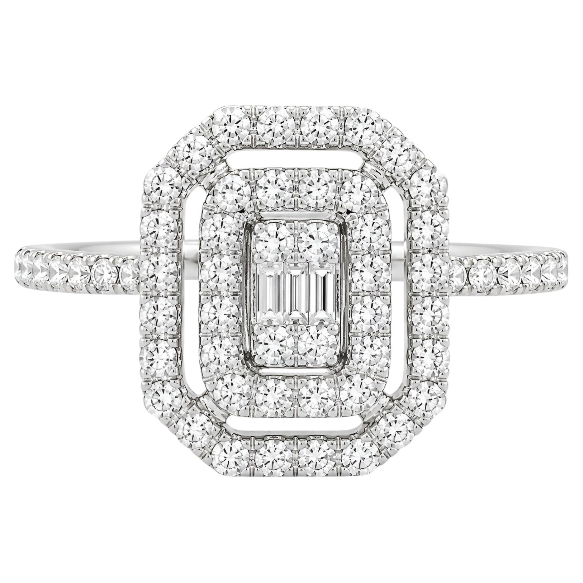 0,55 Karat Art Deco Diamant Halo Ring in 18K Weißgold Jahrestag Ring