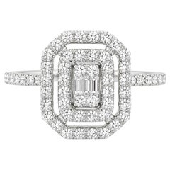 0.55 Carat Art Deco Diamond Halo Ring in 18K White Gold Anniversary Ring
