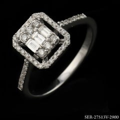 18k White Gold Natural Diamond 0.54Ct Baguette Cluster Double Emerald Halo Ring