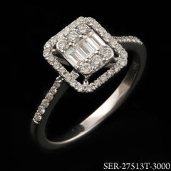 White Gold Natural Diamond 0.52Ct Baguette Cluster Illusion Emerald Open Halo R