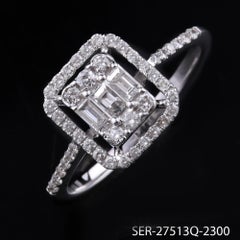 Natural Diamond 0.46Ct Baguette Cluster Square Halo Split Band Ring White Gold