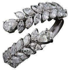 Natural Diamond 1.86Ct Marquise Pear Leaf Bypass Wrap Ring 18k White Gold Luxury
