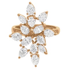 18k Yellow Gold Natural Diamond 2.70Ct Marquise Pear Cluster Statement Ring