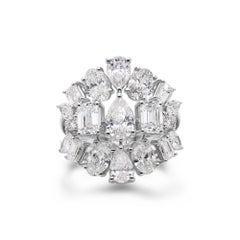 Natural Diamond 5.15Ct Multi-Cut Cluster Statement Cocktail Ring 18k White Gold