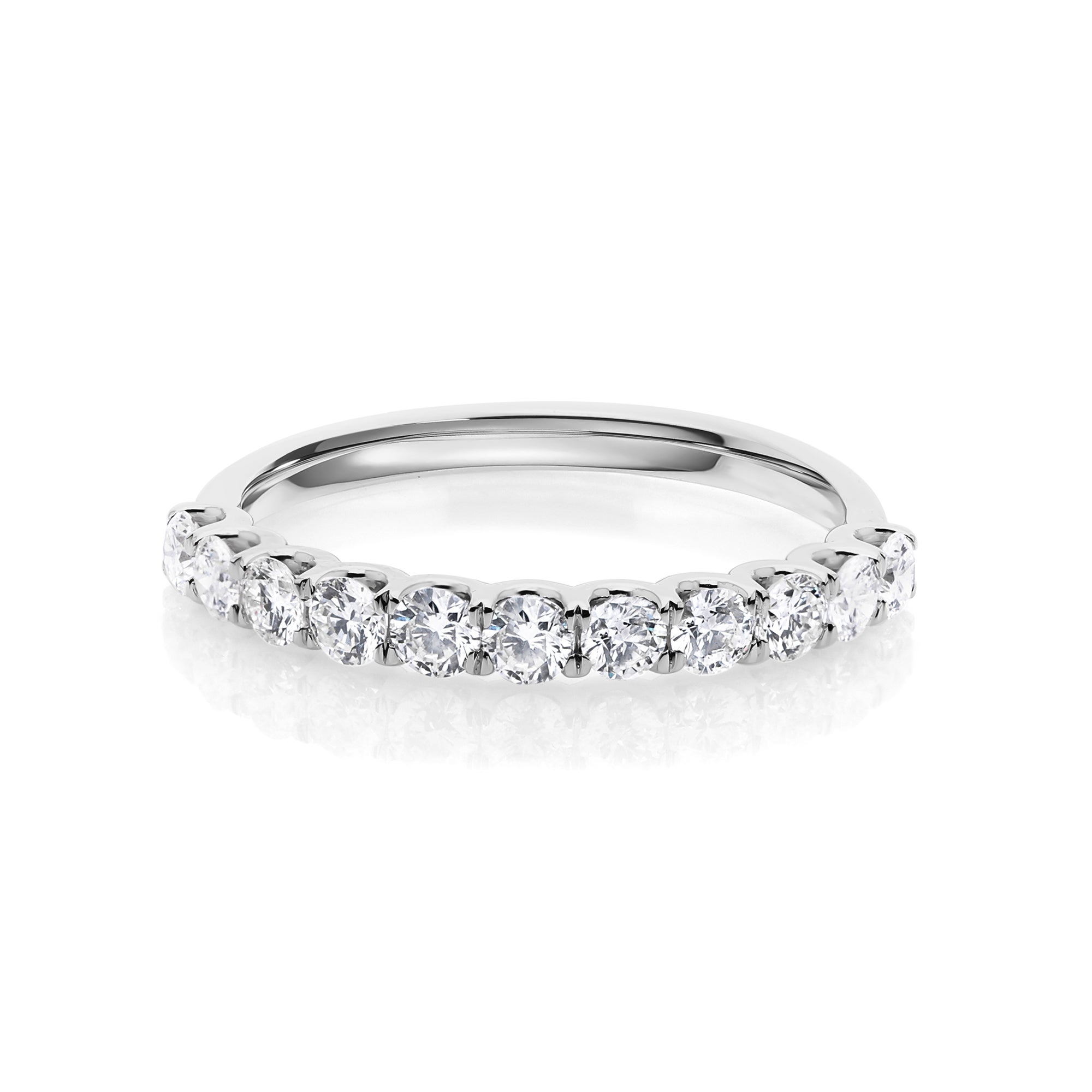 0.97 Carat Natural Diamond Half Eternity Band in 18K White Gold Anniversary Ring