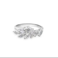 18k Weißgold Natürlicher Diamant 2.65Ct Marquise Birne Blatt Cluster Cocktail Ring