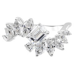1.76 Carat Natural Diamond Floral Cluster Ring 18K White Gold Statement Ring