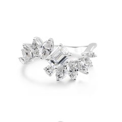 Natural Diamond 1.74Ct Emerald Cut Marquise Cluster Fan Cocktail Ring White Gold