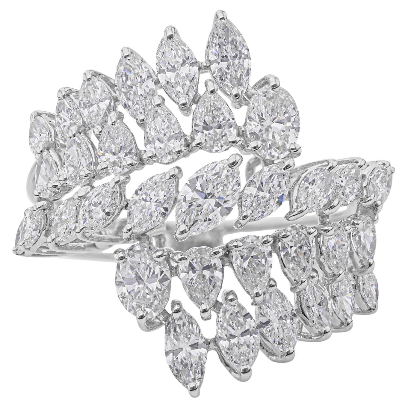 Natural Diamond Multi Row Statement Ring 2.64 Carat 18K White Gold Cocktail Ring
