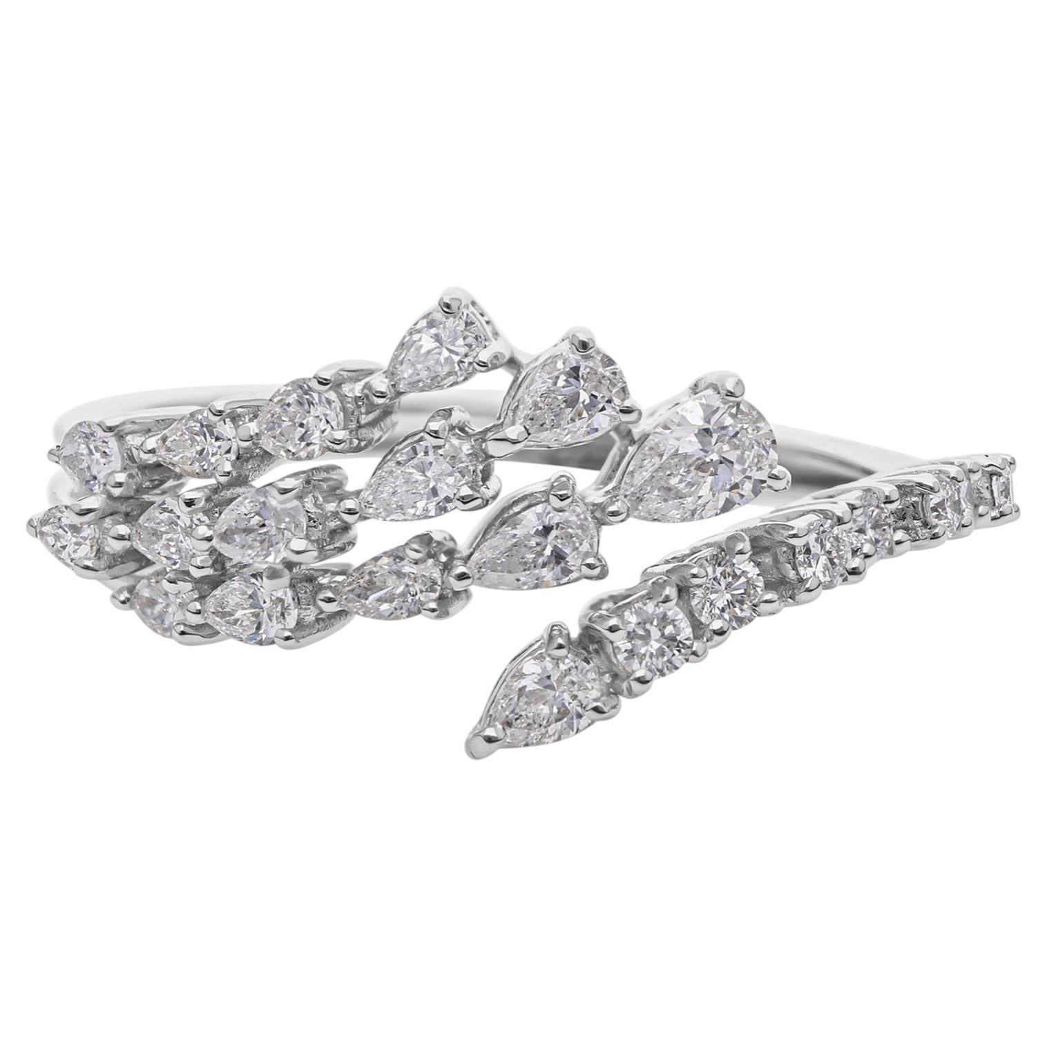 0.78 Carat Natural Diamond Wrap Ring in 18K White Gold Floral Statement Ring