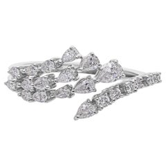 0.78 Carat Natural Diamond Wrap Ring in 18K White Gold Floral Statement Ring