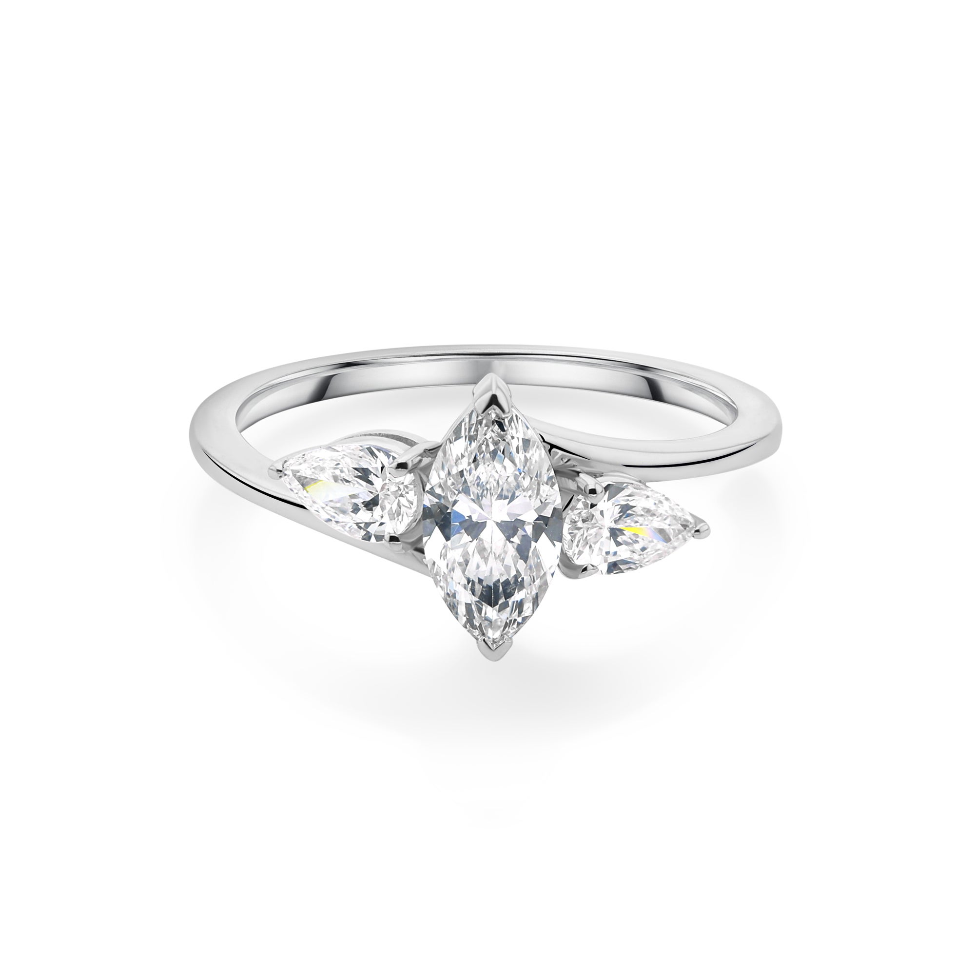 For Sale:  Marquise Three Stone Diamond Engagement Ring 1.08ct 18k White Gold Proposal Gift