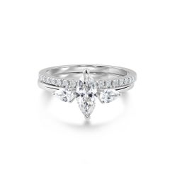 18K White Gold 1.15 Ct SI/HI Marquise & Pear Three-Stone Diamond Statement Ring