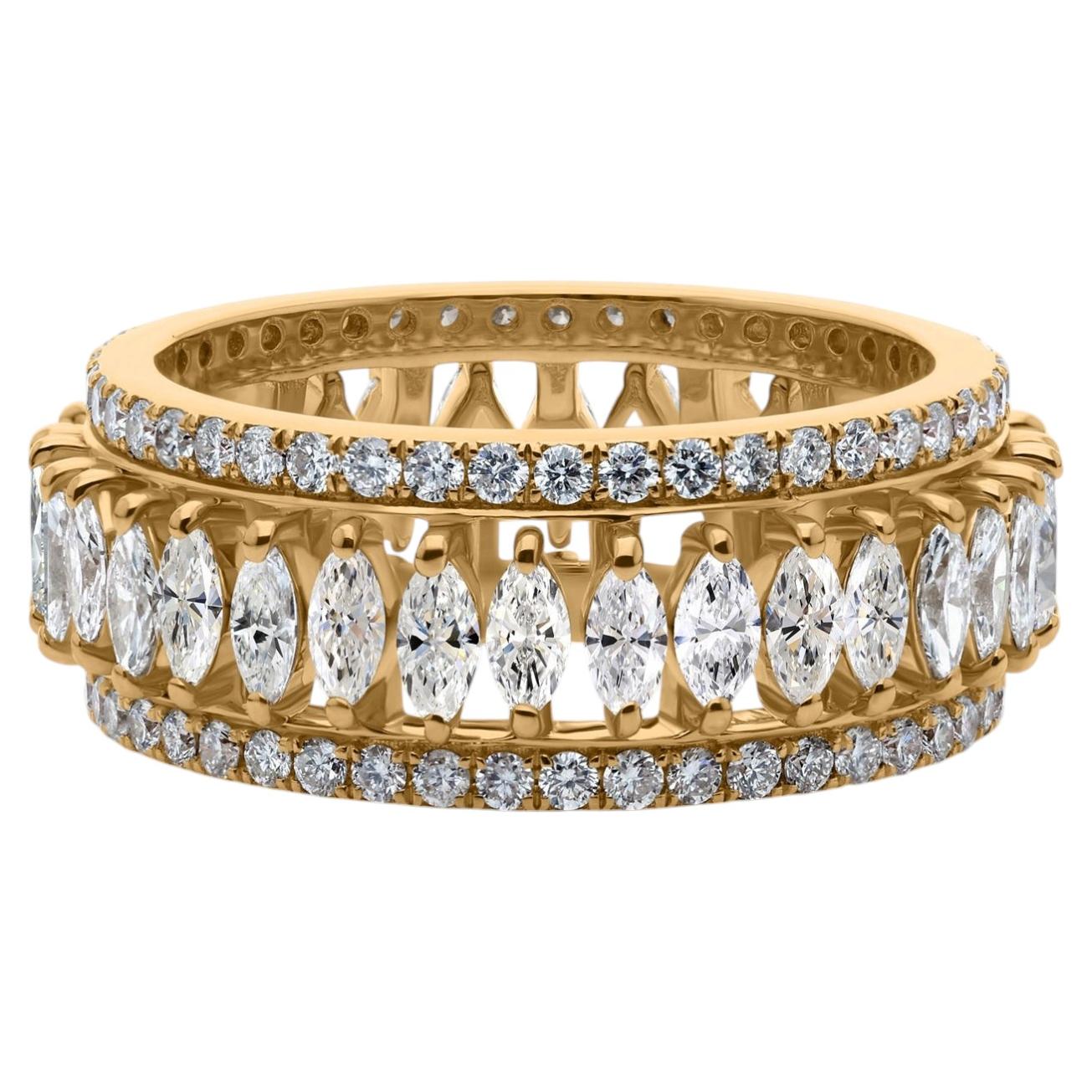 Natural Diamond 2.88Ct Marquise Leaf Full Eternity Band Ring 18k Yellow Gold