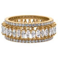 Natural Diamond 2.88Ct Marquise Leaf Full Eternity Band Ring 18k Yellow Gold