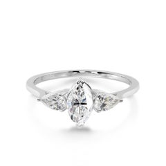 18K White Gold Marquise & Pear Three-Stone Diamond Ring 0.86 Ct Proposal Ring