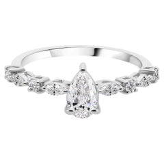 Pear Solitaire Diamond Engagement Ring 0.80 ct 18k White Gold Bridal Gift