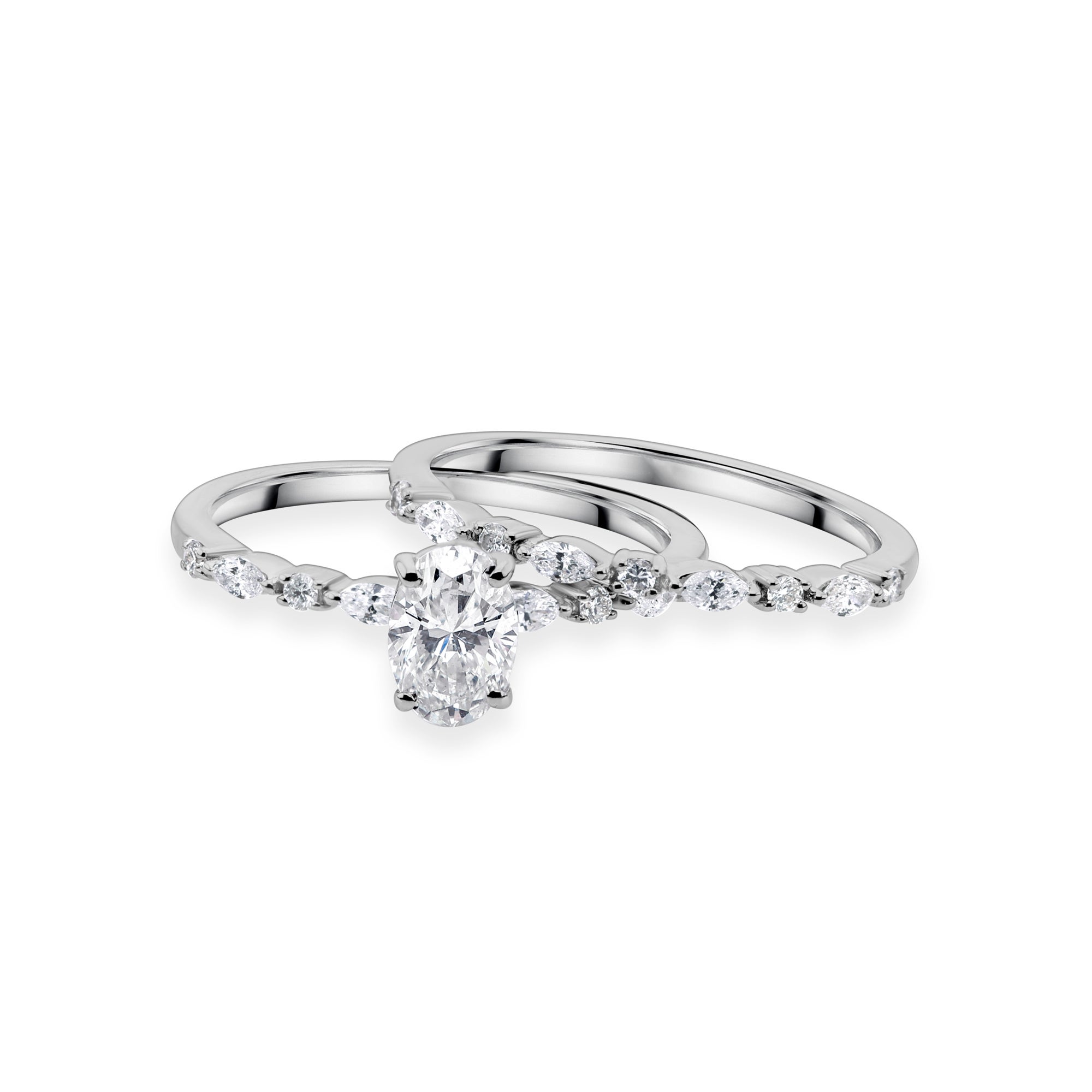 18k White Gold Natural Diamond 0.77Ct Oval Marquise Round Alternating Band Ring