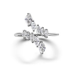 Natural Diamond 0.79Ct Marquise Double Row Bypass Wrap Ring 18k White Gold