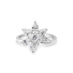 Marquise & Emerald-Cut Diamond Cluster Ring 1.34 Ct 18K White Gold Proposal Ring