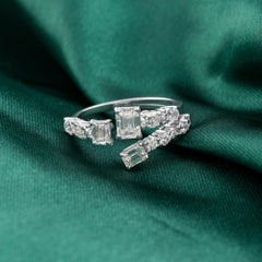 1.62 Carat Natural Emerald-Cut Crossover Cocktail Ring in 18K White Gold