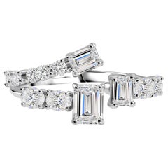 1.62 Carat Natural Emerald-Cut Crossover Cocktail Ring in 18K White Gold