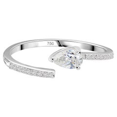 0.30 Carat Natural Pear Shaped Diamond Open Shank Ring in 18K White Gold