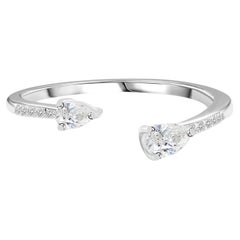 0.28 Carat Natural Double Pear Diamond Open Cuff Ring in 18K White Gold