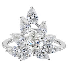 2.07 Carat Natural Pear Shaped Diamond Blossom Cluster Ring in 18K White Gold