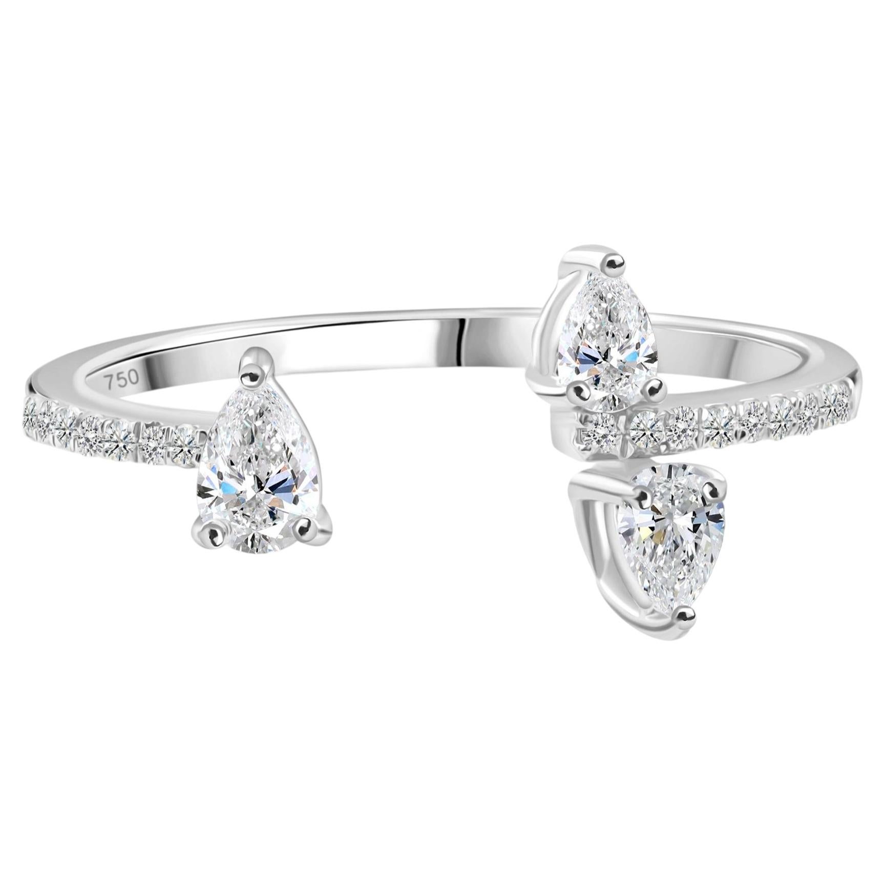 0.37 Carat Natural Triple Pear Diamond Open Cluster Ring in 18K White Gold