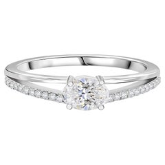 0.52 Carat Natural Oval Split-Shank Solitaire Diamond Ring in 18K White Gold