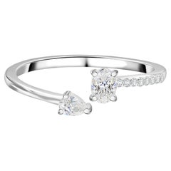 0.28 Carat Natural Oval Pear Two-Stone Diamond Open Ring in 18K White Gold