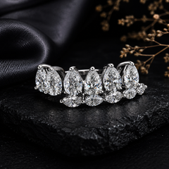 2.07 Carat Natural Pear and Marquise Diamond Cascade Ring in 18K White Gold