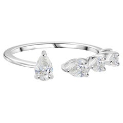 0.66 Carat Natural Graduated Pear Diamond Open Cuff Ring in 18K White Gold