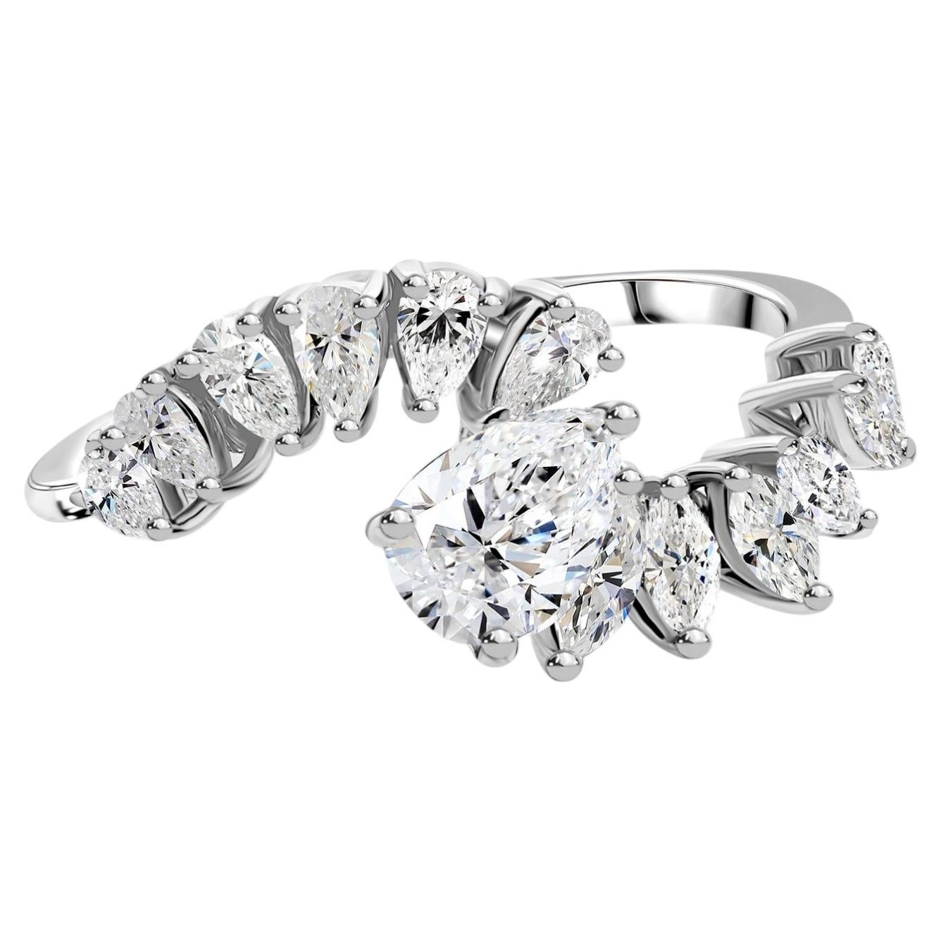 1.30 Carat Natural Pear and Marquise Diamond Cluster Ring in 18K White Gold
