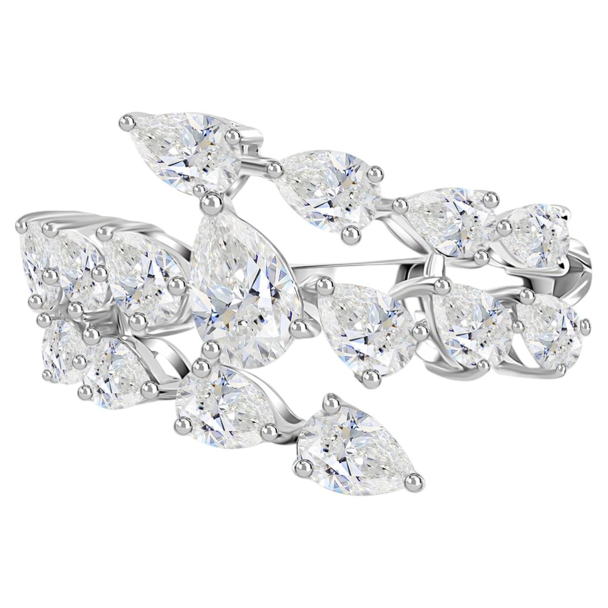 1.99 Carat Natural Pear Diamond Leaf Cluster Ring in 18K White Gold Fine Jewelry