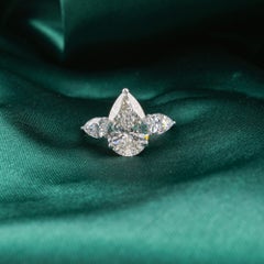 5.04 Carat Natural Pear Shaped Trilogy Diamond Ring in 18K White Gold