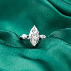 4.34 Carat Natural Marquise and Pear Diamond Trilogy Ring in 18K White Gold