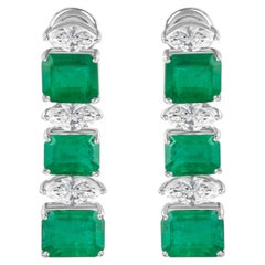 10.72 Ct Natural Zambian Emerald Drop Earrings Marquise Diamonds 18K White Gold