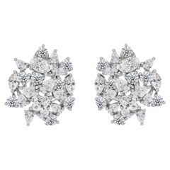 3.12 Ct Natural Pear Marquise Round Diamond Cluster Stud Earrings 18K White Gold