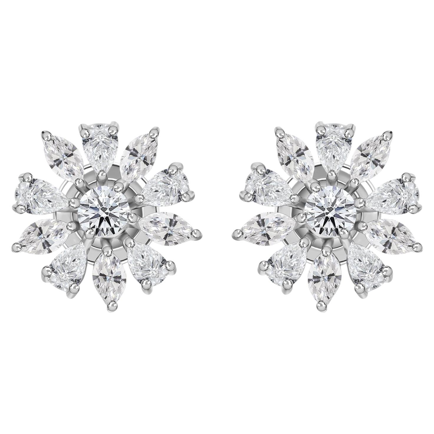 1,71 Karat – Ohrstecker mit natürlichem Diamanten im Marquise-Schliff in Birnenform und Blumenmuster aus 18 Karat Weißgold